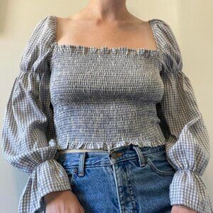 Urban Outfitters gingham cinched-sleeve blouse